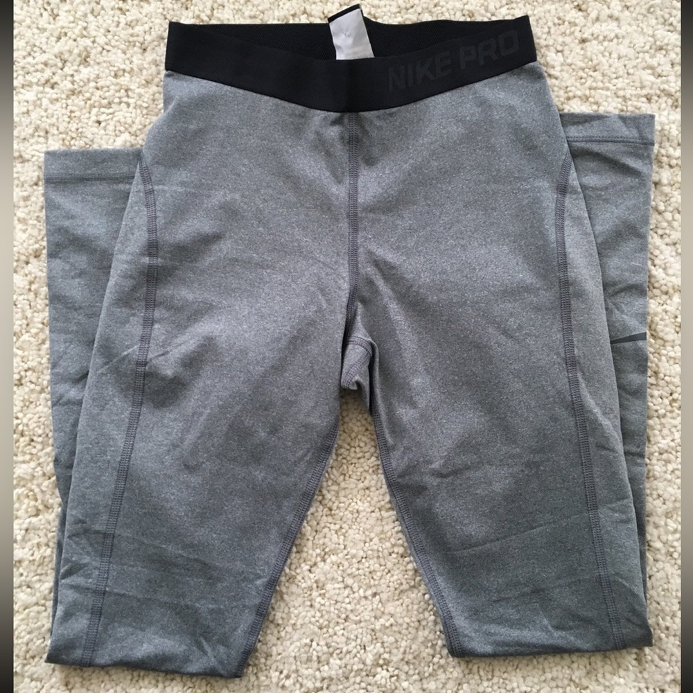 Nike pro leggings tights high rise dri fit grey black full length small women